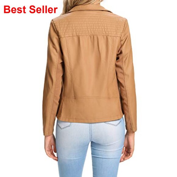 Faux Leather Jacket, Quilted Zip Up Coat, Casual Fashion Outerwear - Picture 4 of 6